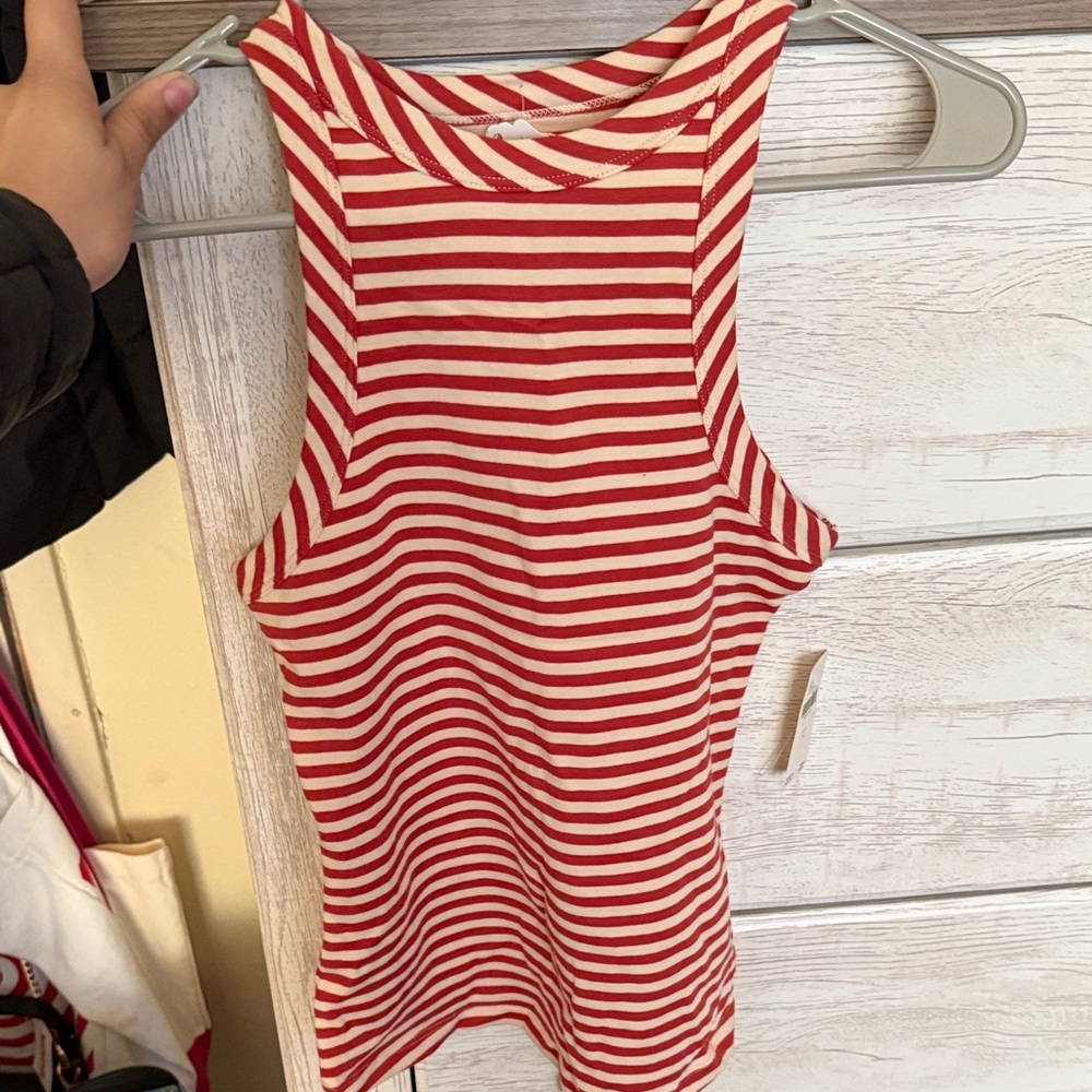 Striped Red and White Sleeveless Top